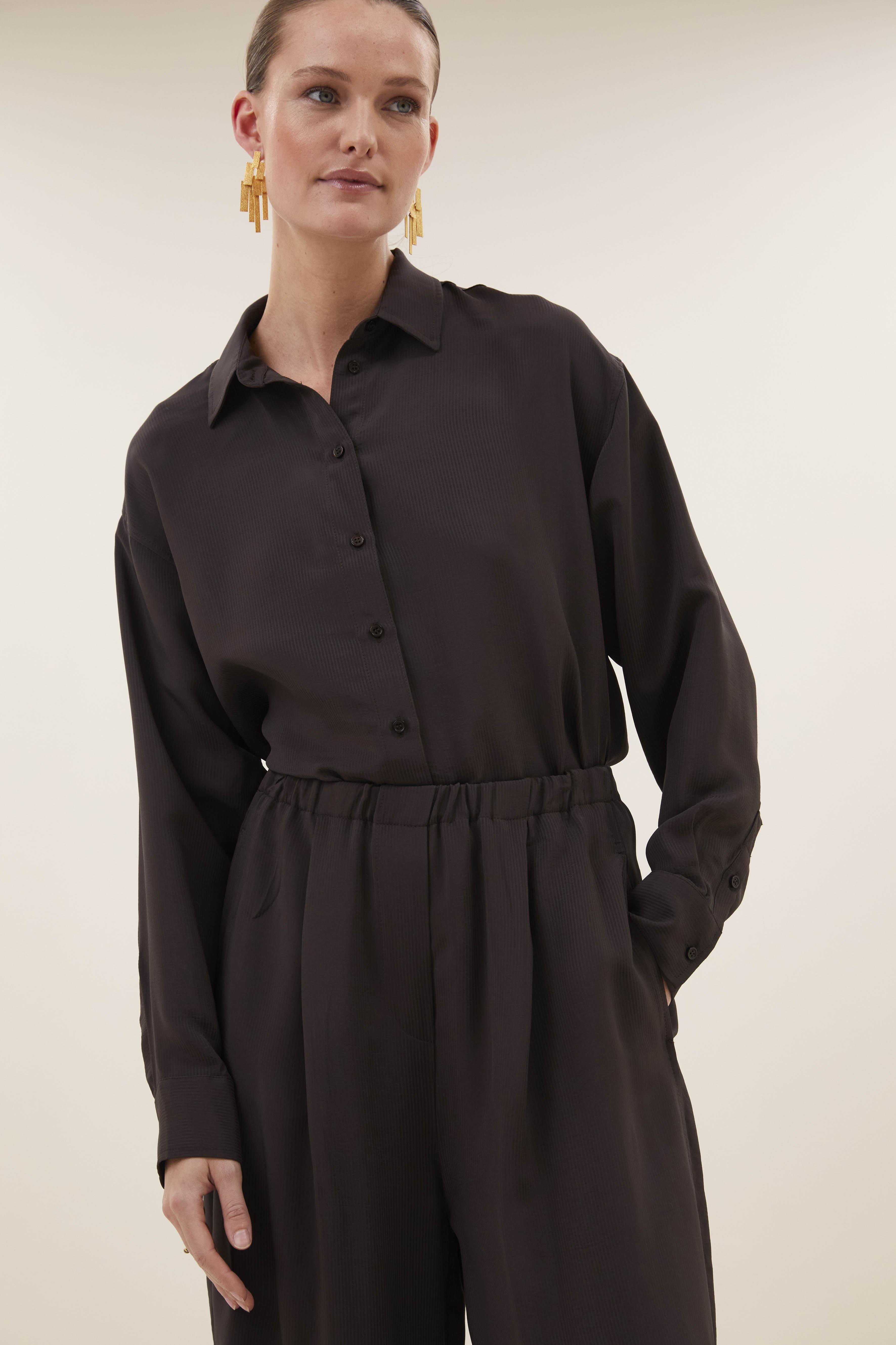 By-Bar Kris Satin Stripe Blouse Espresso Damen Viskose Bluse braun